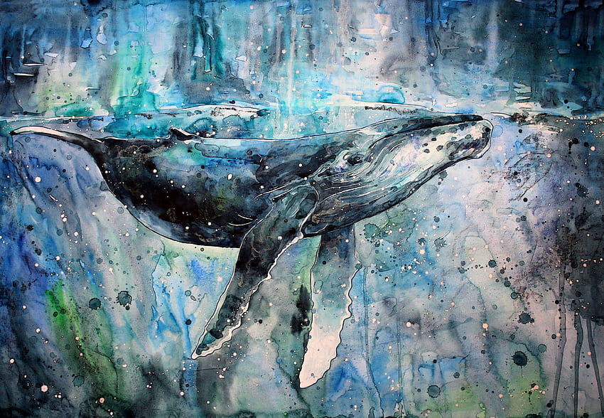 Humbak malarstwo, wieloryb, grafika, akwarela, farba, akwarela zwierzęta streszczenie Tapeta HD