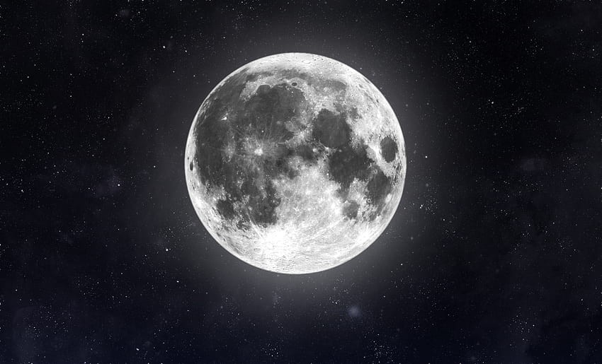 ดวงจันทร์ในอวกาศ มืด มุมมองด้วยกล้องโทรทรรศน์ วอลล์เปเปอร์ HD