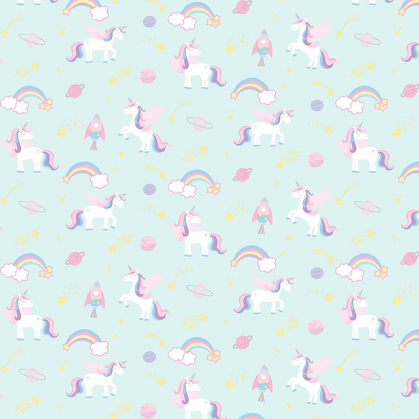 Unicorns, Rockets and Rainbows by Albany - Teal - : Direct, Unicorn Print HD phone wallpaper
