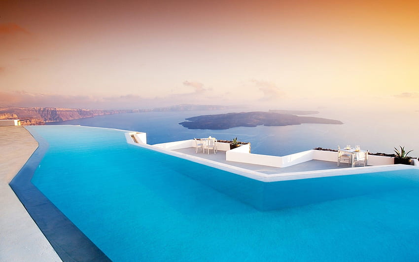 Santorini, Grecia, piscina, hotel, piscina, terraza, vacaciones de lujo fondo de pantalla