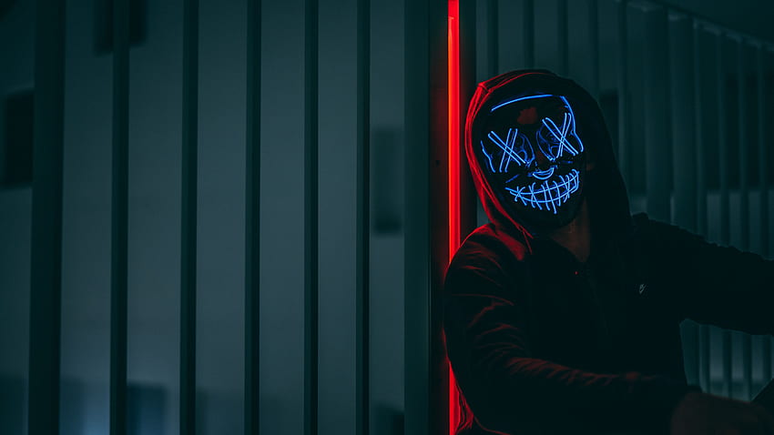 Dark, Neon, Glow, Mask, Anonymous, Hood HD wallpaper