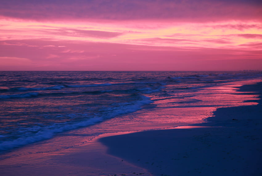 Pantai Matahari Terbenam Merah Muda Wallpaper HD