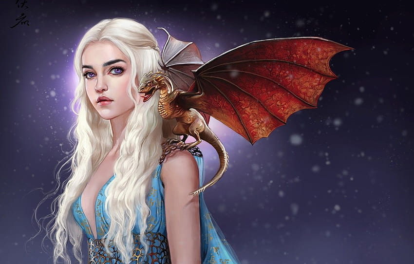 fille, dragon, art, cheveux blancs, A Song of Ice and Fire, Game Of Thrones, A song of Ice and Fire, Game of Thrones, Daenerys Targaryen for , section фантастика Fond d'écran HD
