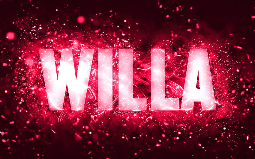 Happy Birtay Willa, , pink neon lights, Willa name, creative, Willa Happy Birtay, Willa Birtay, popular american female names, with Willa name, Willa HD wallpaper