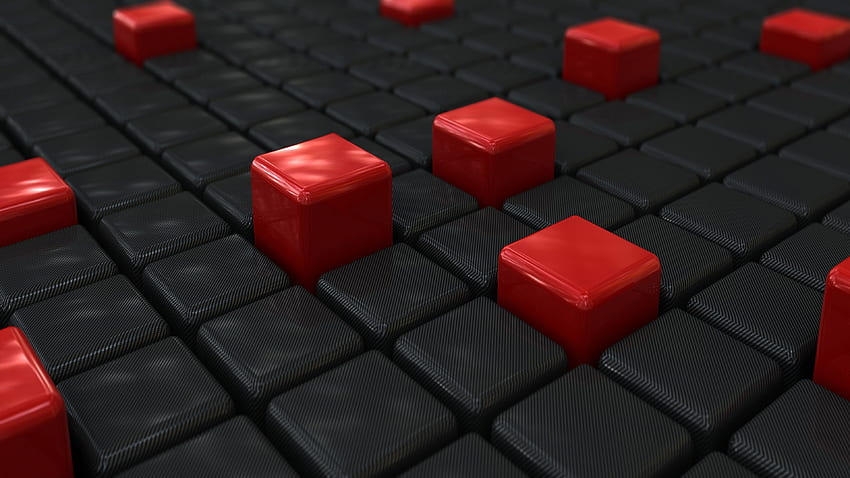 Czerwone kostki, czarna powierzchnia sześcienna, abstrakcyjne Tapeta HD