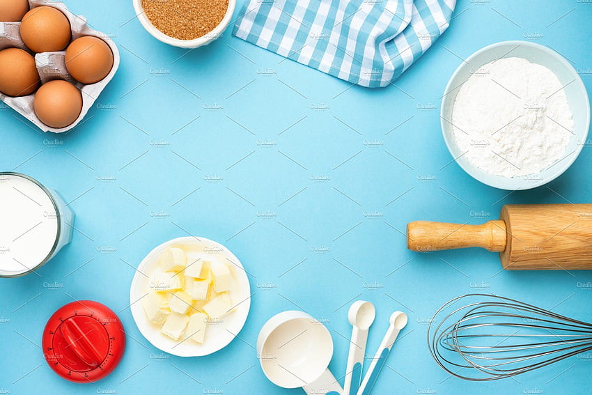 Baking utensils and ingredients. Baking utensils, Food background , Food HD wallpaper