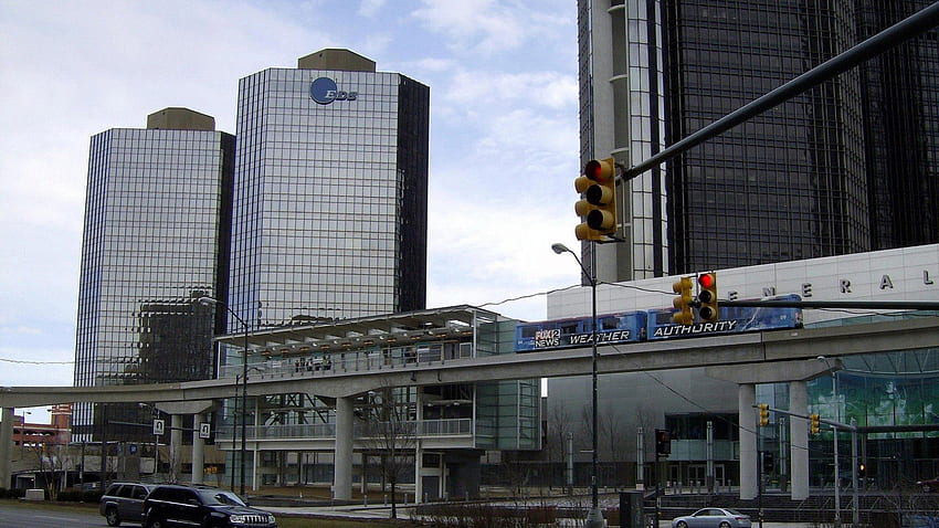 Detroit, Michigan, buildings, Detroit, people mover, sky HD wallpaper