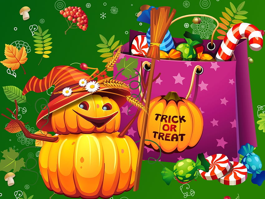 Cukierek albo psikus, Halloween, słodycze, dynia Tapeta HD