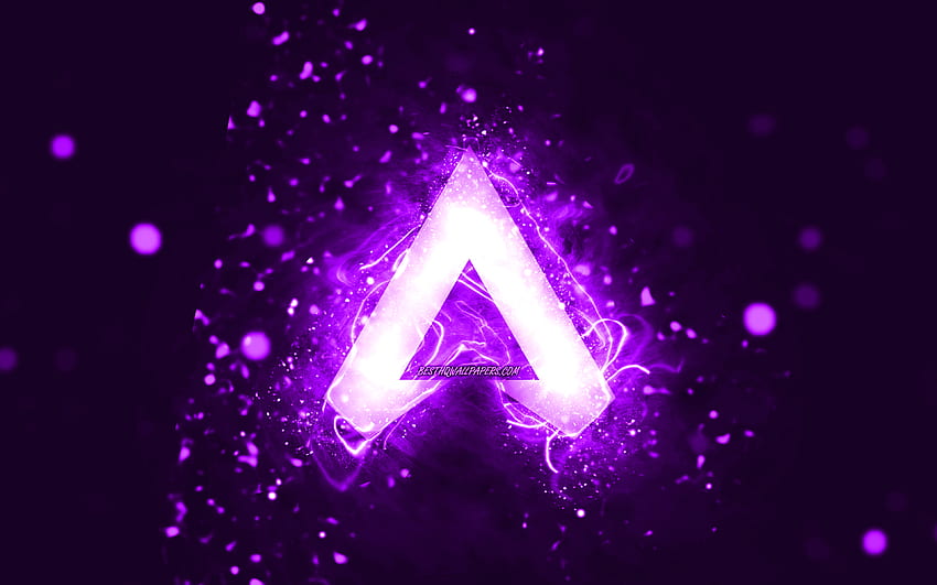 Виолетово лого на Apex Legends, , виолетови неонови светлини, творчески, виолетов абстрактен фон, лого на Apex Legends, марки игри, Apex Legends HD тапет