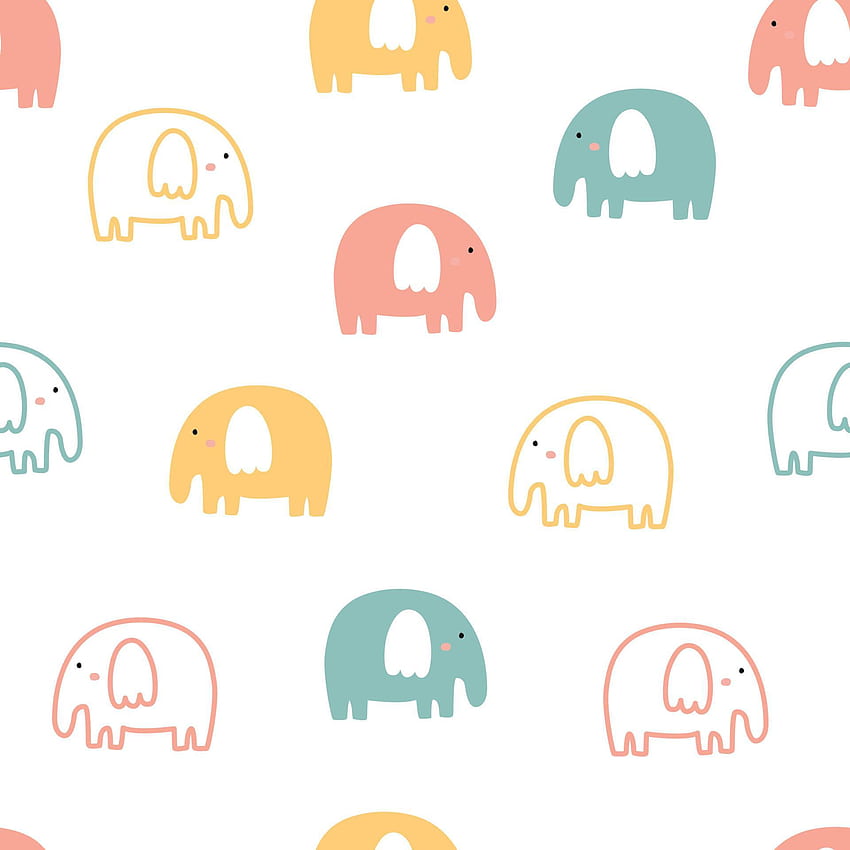 아기 코끼리 원활한 패턴 손으로 그린 ​​만화 귀여운 동물 배경 인쇄, 어린이 의류 패턴 디자인에 사용됩니다. Vecteezy, Cute Girly Elephant의 벡터 아트 HD 전화 배경 화면