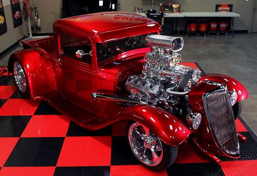 Merah dan Panas, tua, Hot Rod, mobil, motor, disetel Wallpaper HD