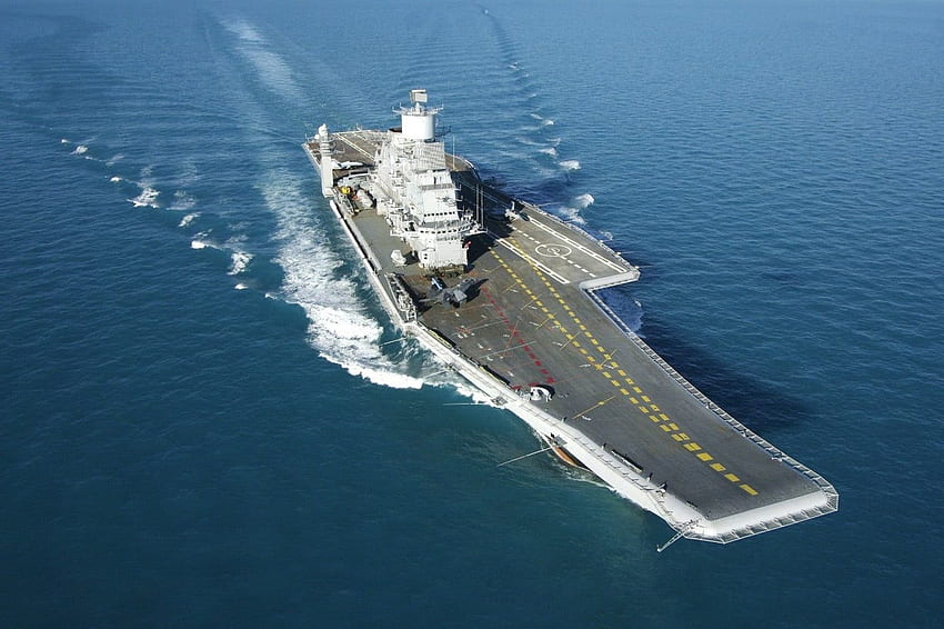Gray aircraft carrier ship, aircraft carrier, INS, Indian Navy HD wallpaper