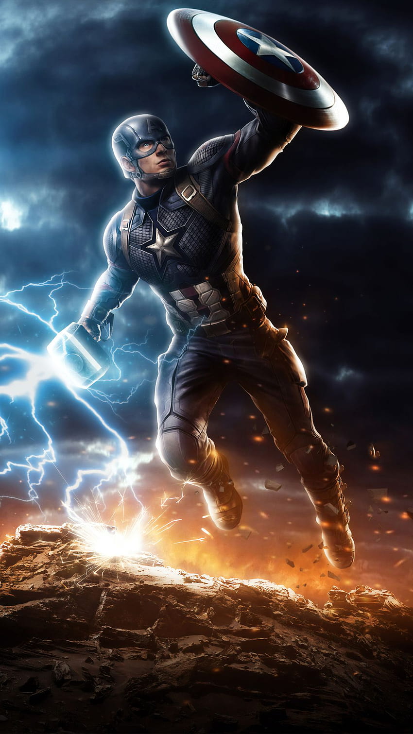 Capitán América Mjolnir Avengers Endgame Arte fondo de pantalla del teléfono