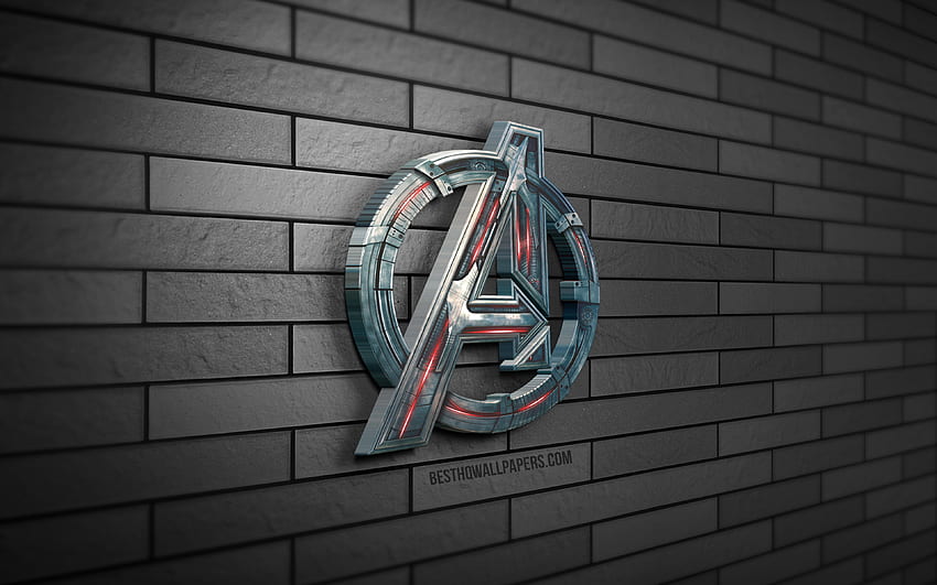 Avengers 3D logo, , gray brickwall, creative, superheroes, Avengers logo, 3D art, Avengers HD wallpaper