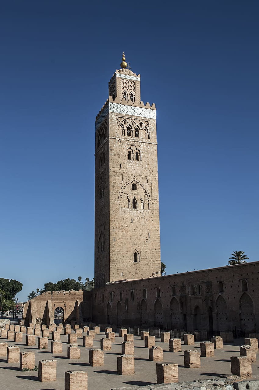 brick tower mosque marrakesh morocco, Marrakesch HD phone wallpaper