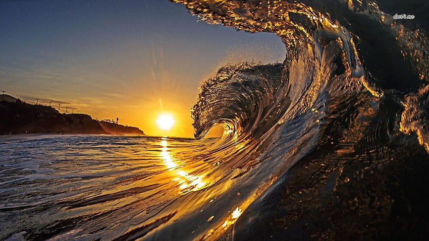 Matahari Terbenam Pantai Hawaii. Ombak , Sejuk, Ombak Laut Matahari Terbenam Wallpaper HD