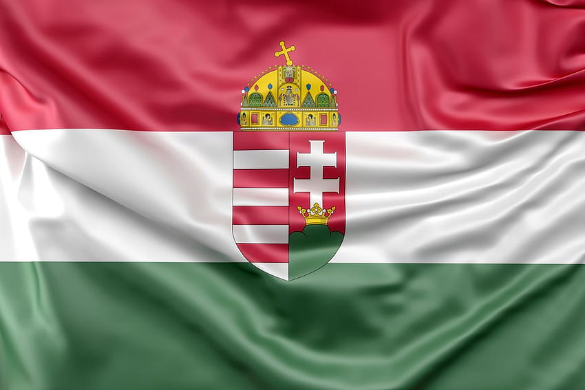 ilustrasi saham. Bendera Hongaria dengan Lambang Wallpaper HD