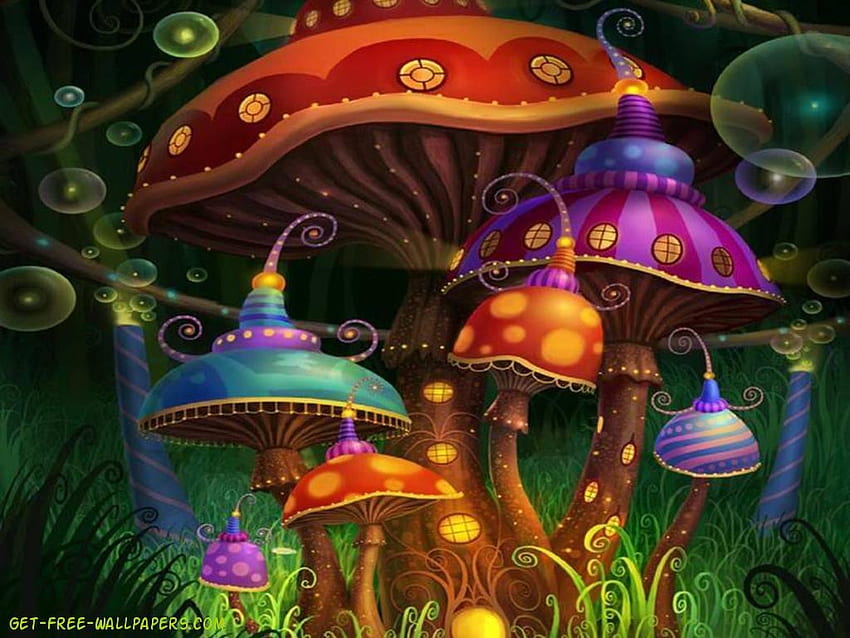fantasy mushroom, background, colorful, fantasy, mushrooms HD wallpaper