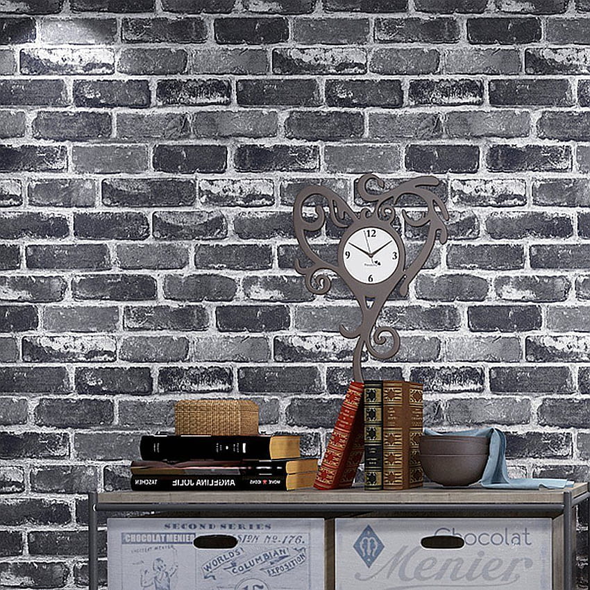 Rollo de piedra de ladrillo falso plano Bloques de efecto 3D Decoración del hogar vintage Gris, piedra gris fondo de pantalla del teléfono