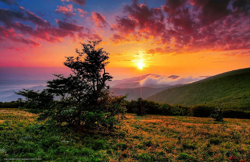 NC-Berge. Sonnenuntergangsgrafik, Sonnenuntergang, Schöner Sonnenuntergang, North Carolina Mountains HD-Hintergrundbild