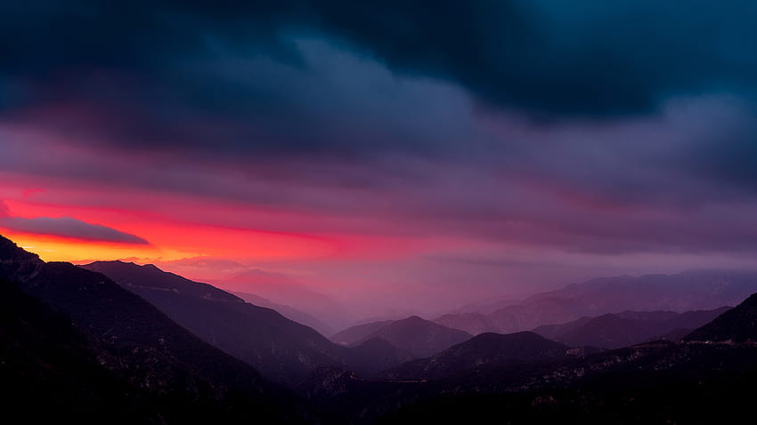 Orizzonte, tramonto, montagne, buio Sfondo HD