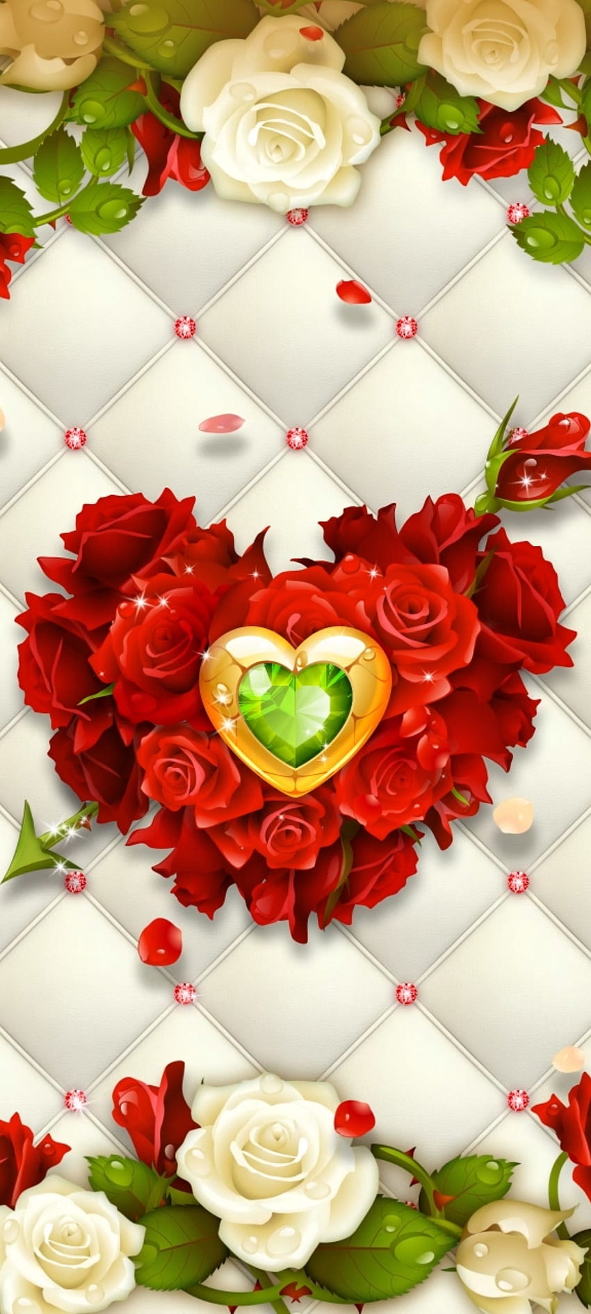 Magical RoseCorazón, amor, rojo, diamante, rosa, lujo, cuero, flor fondo de pantalla del teléfono
