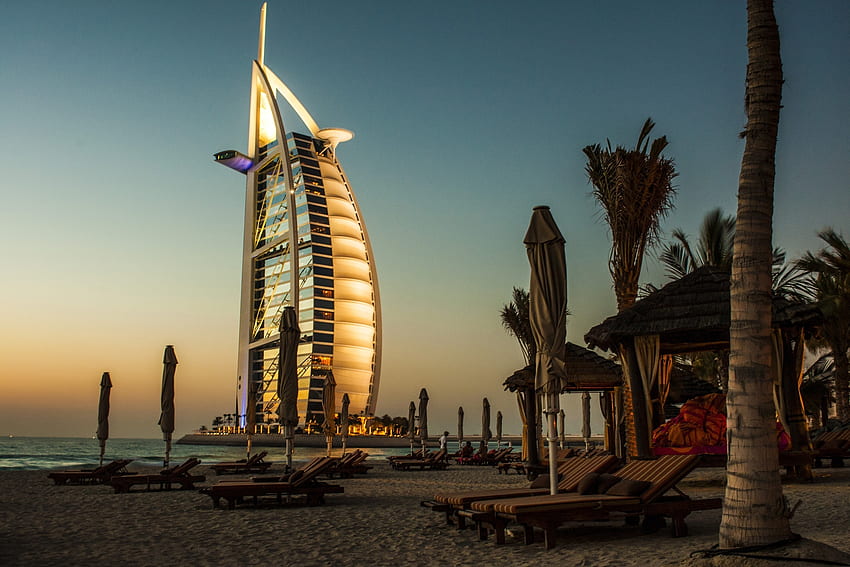 Alam, Pantai, Telapak Tangan, Dubai, Kursi Berjemur, Tempat Tidur Berjemur, Burj Al Arab, Burj Al-Arab Wallpaper HD