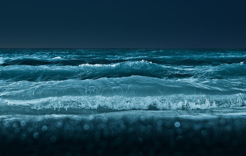 海、波、水、噴出、暗い、水平線、セクション ジャンク、ダーク グリーン オーシャン ウェーブ 高画質の壁紙