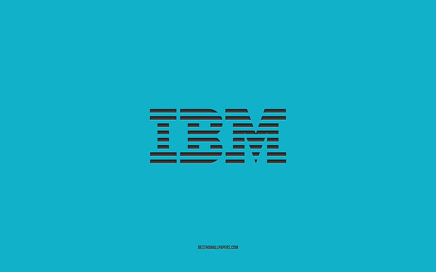 IBM のロゴ、水色の背景、スタイリッシュなアート、ブランド、エンブレム、IBM、水色の紙のテクスチャ、IBM のエンブレム 高画質の壁紙