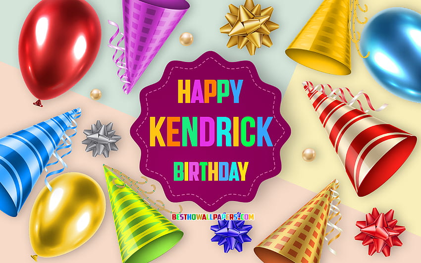 Happy Birtay Kendrick, , Birtay Balloon Background, Kendrick, arte criativa, Happy Kendrick birtay, laços de seda, Kendrick Birtay, Birtay Party Background papel de parede HD