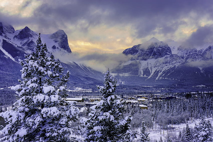 Kış, Doğa, Dağlar, Kar, Kanada, Albert, Alberta, Banff Ulusal Parkı HD duvar kağıdı