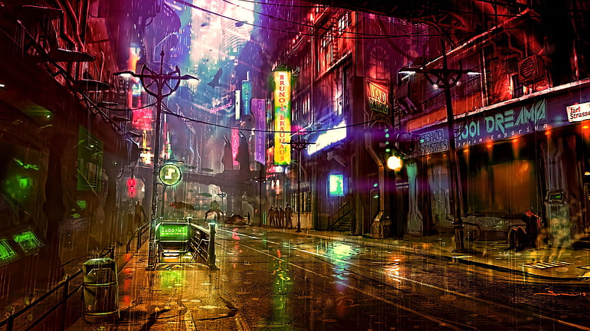 Futuristic City Cyberpunk Neon Street Sztuka cyfrowa , Artysta, , Futurystyczne Tokio Tapeta HD