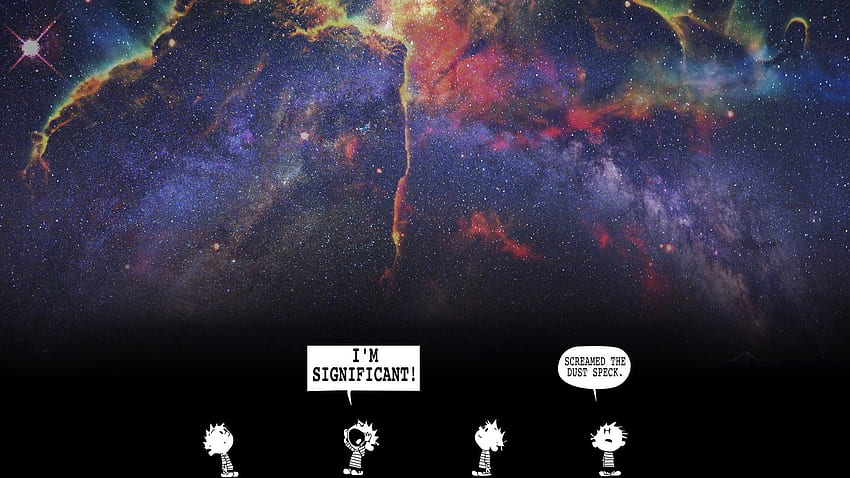 To jest mój ulubiony . Kosmiczny motyw Calvina i Hobbesa. Tapeta HD