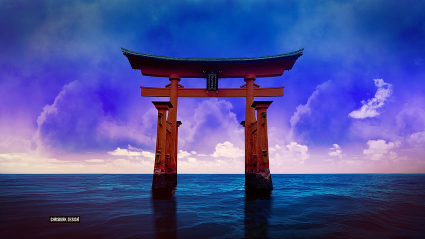 A Torii Gate in the Japanese Sea Full and Background, Shinto Temple HD wallpaper