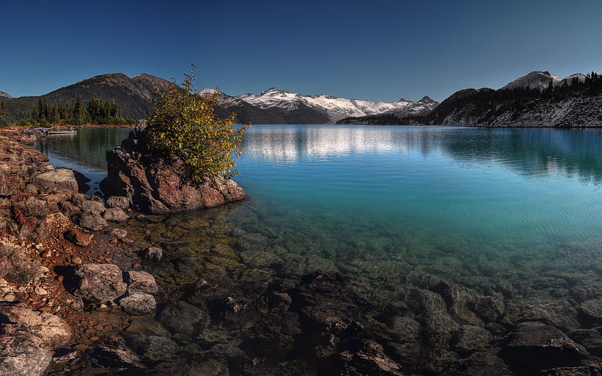 Natura, kamienie, góry, krzak, jezioro, przezroczyste, dno Tapeta HD