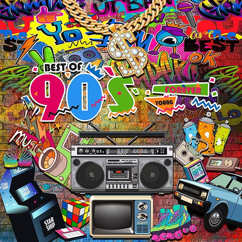 Pano de fundo do tema Hip Pop dos anos 90 Vintage Urban Grunge Street Art Background para graphy Studio Rapper Dance Music Party Stage Digital (ft)- Compre Online na República Dominicana em Desertcart - 175792105, Arte Dominicana Papel de parede de celular HD