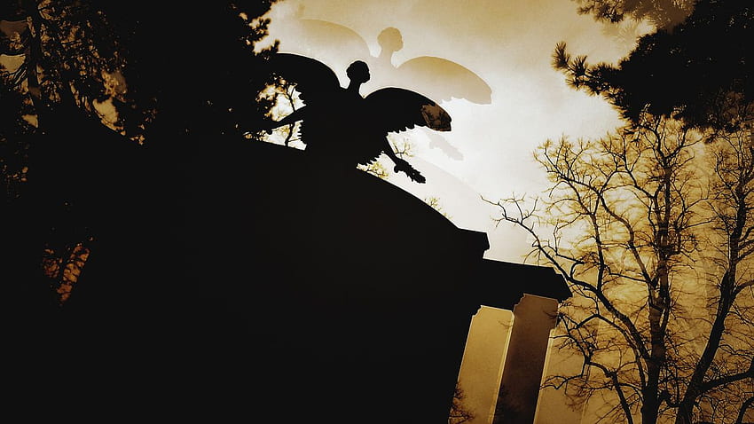 Mausoleum Angel Statue Silhouette gothic dark cemetery g HD wallpaper