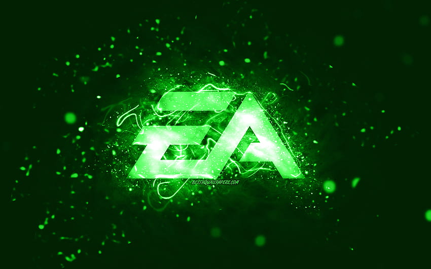 EA GAMES green logo, , Electronic Arts, green neon lights, creative, green abstract background, EA GAMES logo, online games, EA GAMES HD wallpaper