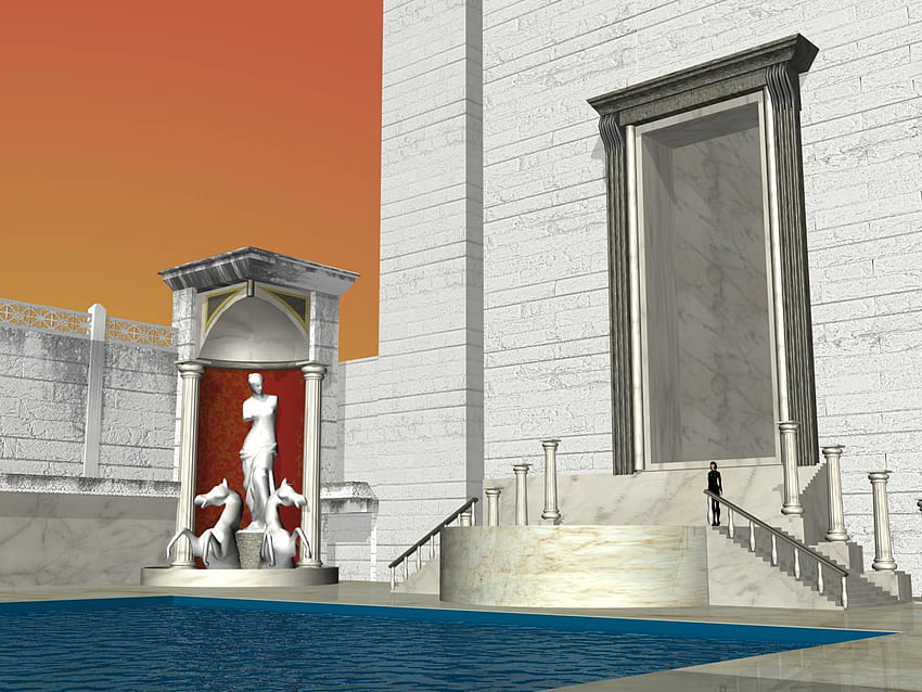 로마 수영장, 건축물, 문, 이탈리아, 로마, 계단, 금성, 수영장, 하늘, 물 HD 월페이퍼