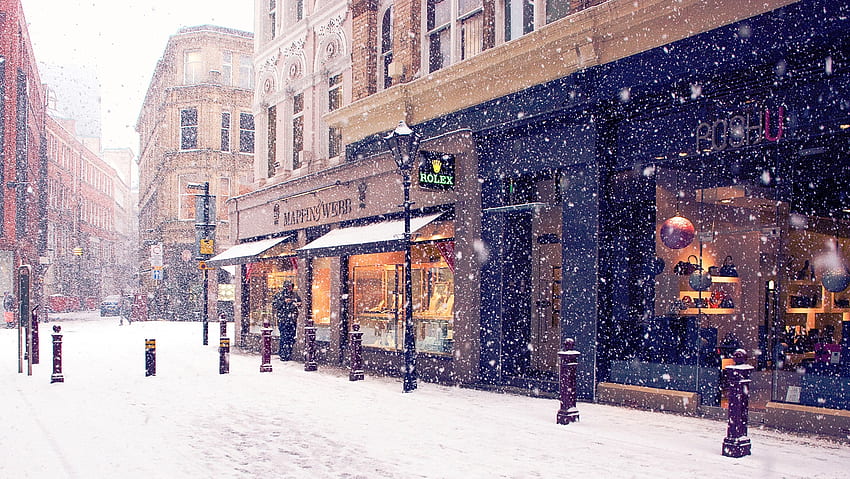 Cities, Winter, Snow, City, Street, Europe, Shops HD wallpaper
