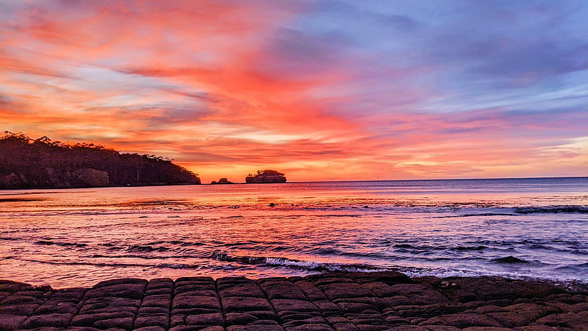 Trotoar Tessellated, Tasmania, laut, pantai, awan, warna, langit, bebatuan Wallpaper HD