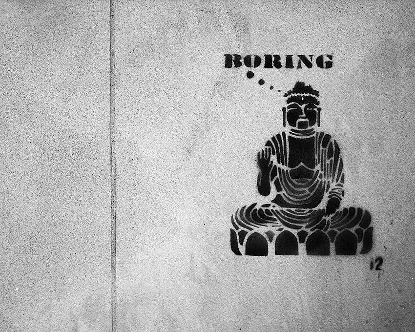 buddha, buddhism, boring, graffiti, Buddha Black And White HD wallpaper