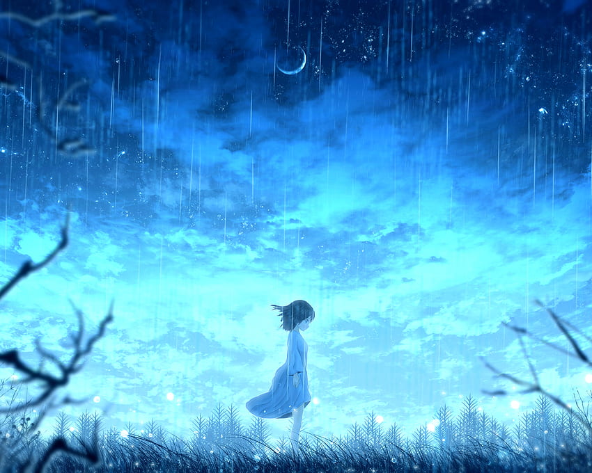 Anime Girl Night Rain Resolution, , Background, and , 슬픈 소녀 in Rain HD 월페이퍼