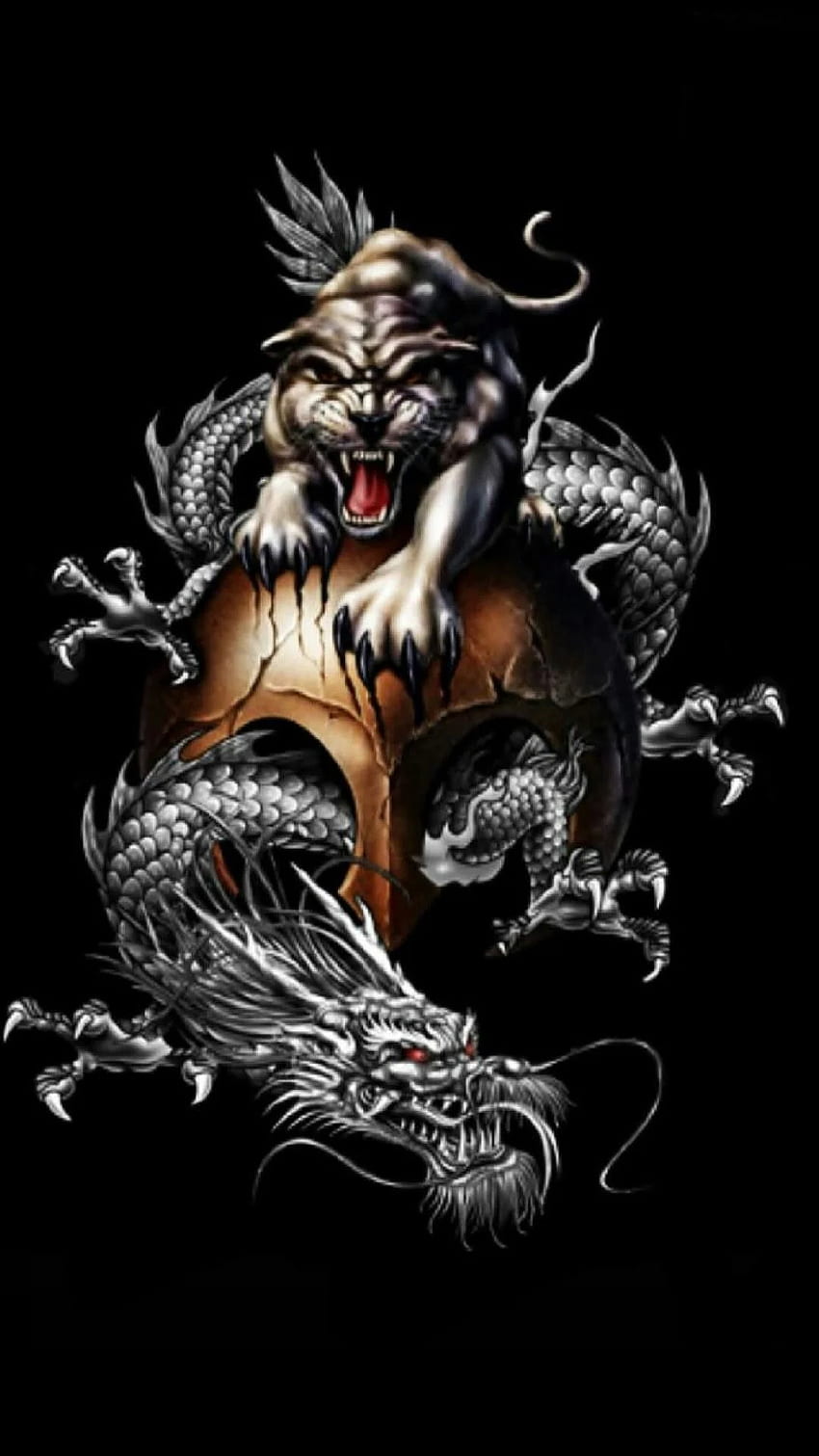 Skull, Tiger and a dragon. Tigers. Tigers, Dragons, Chinese Lion HD phone wallpaper
