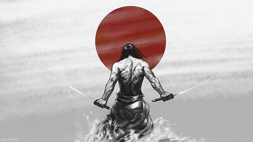 日本 刀 武士 男性 日本のスケッチ アートワーク アニメ こんにちは、宮本武蔵 高画質の壁紙