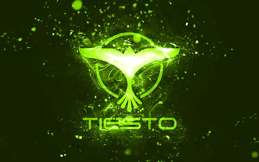 Tiesto lime logo, , Dutch DJs, lime neon lights, creative, lime abstract background, DJ Tiesto logo, Tijs Michiel Verwest, Tiesto logo, music stars, DJ Tiesto HD wallpaper