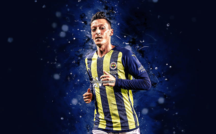 Mesut Ozil, 2021, , Fenerbahce SK, niemieccy piłkarze, Turkish Super Lig, piłka nożna, niebieskie neony, Fenerbahce FC, Mesut Ozil Fenerbahce, Mesut Ozil Tapeta HD