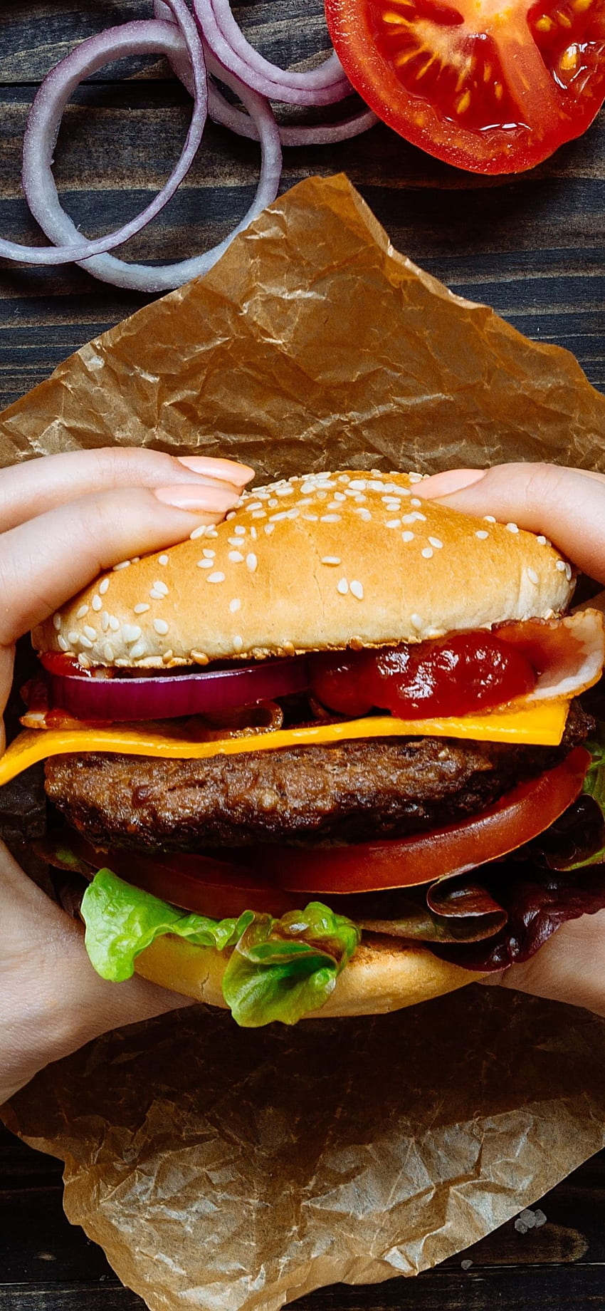 iPhone Burger, Fast Food, Hands - Food iPhone HD phone wallpaper