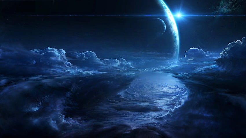 Ciel: Ciel Nuit Cloudscape Nuages ​​Lune Bleu Lanternes 16 Fond d'écran HD