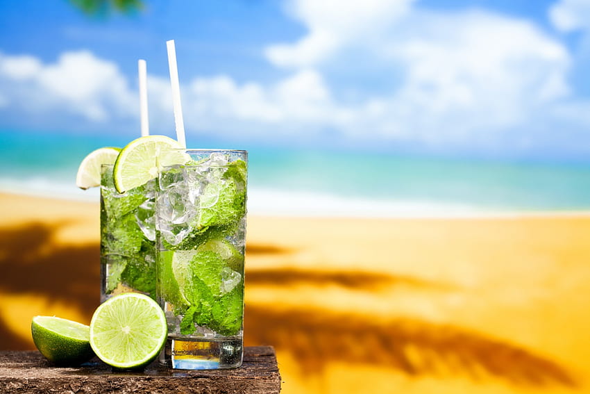 Mojito, mar, coquetel, tropical, limão, bebida, praia papel de parede HD